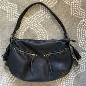 Nine West Handbag Brownish/Black Medium Size Fringed Bag w/Brass Hardware.